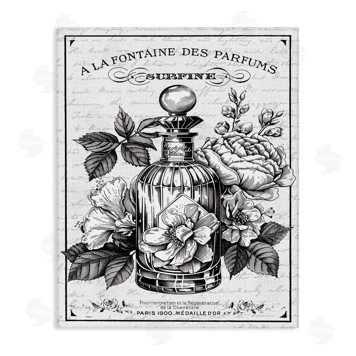 Lettered and Lined Vintage French Perfume & Blossoms Canvas Wall Art Print