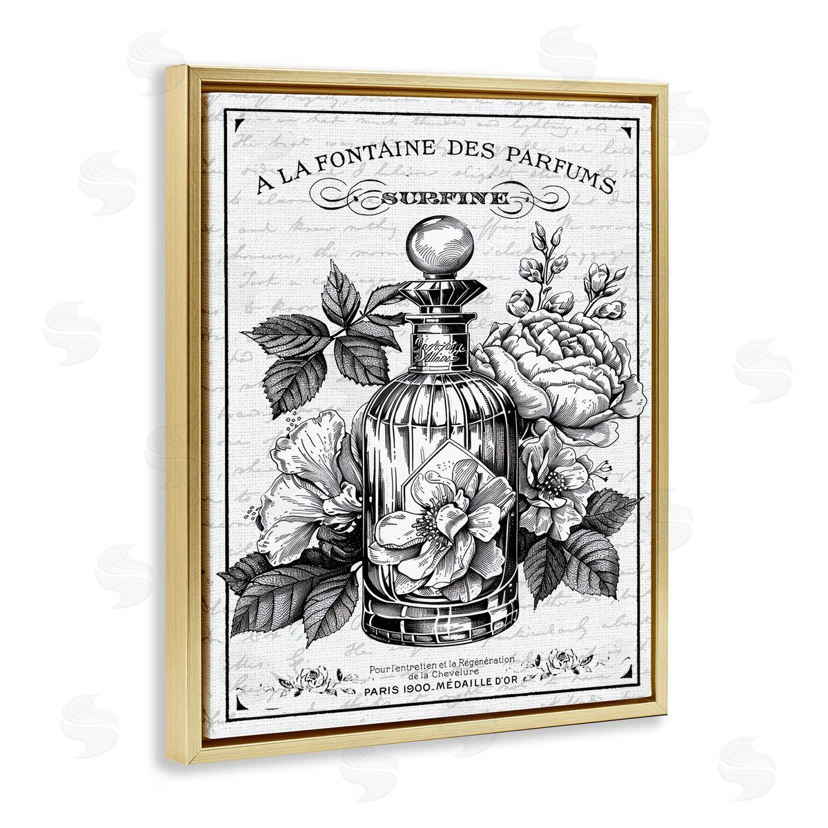 Lettered and Lined Vintage French Perfume & Blossoms Canvas Wall Art Print