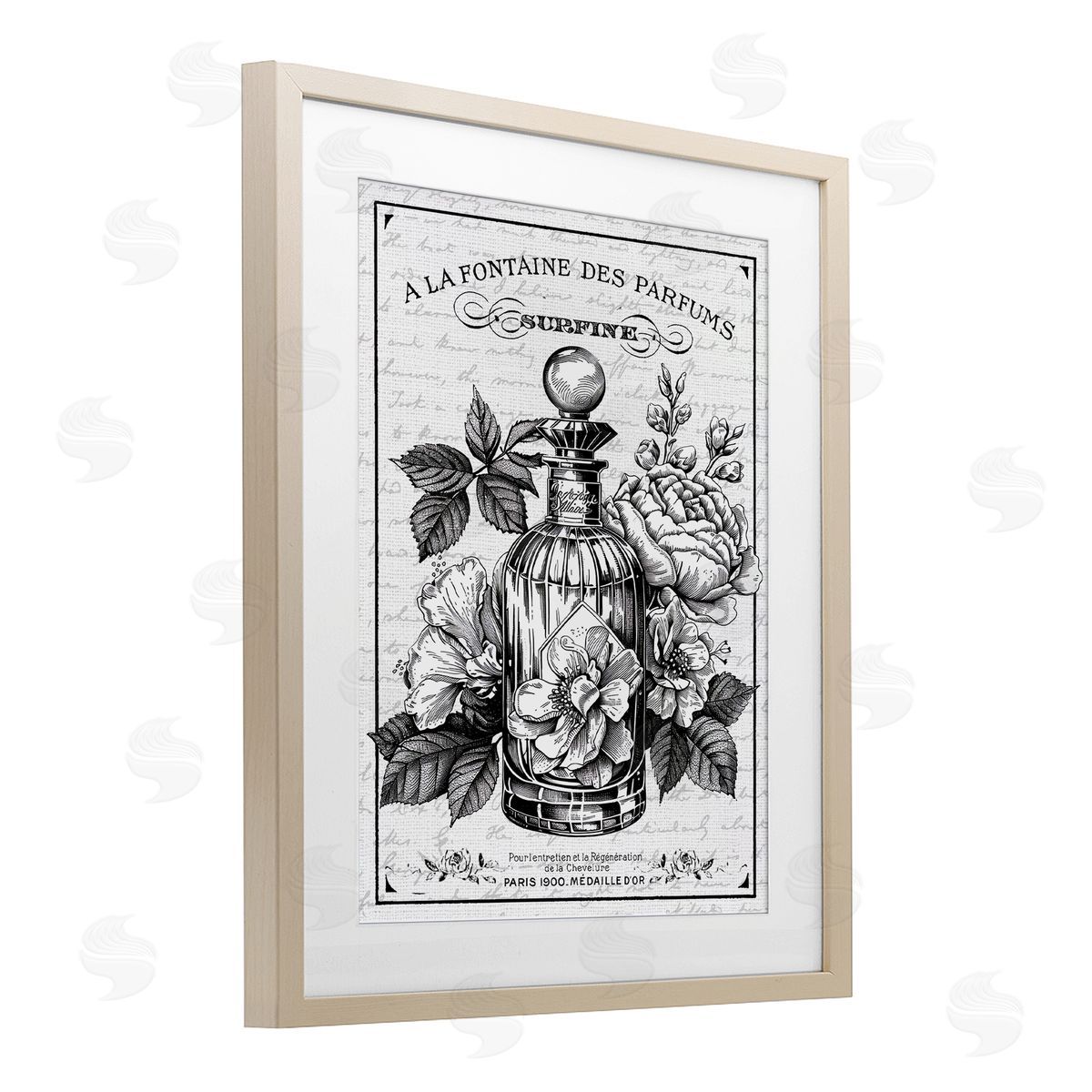 Lettered and Lined Vintage French Perfume & Blossoms Canvas Wall Art Print