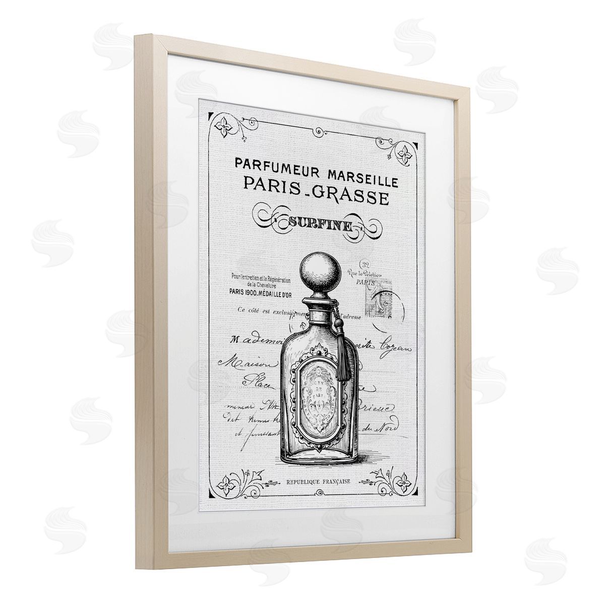 Lettered and Lined Vintage French Luxury Bottle Canvas Wall Art Print