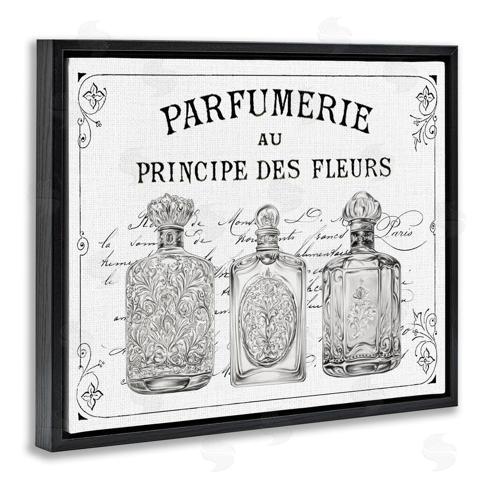 Lettered and Lined Vintage French Perfumery Black Floating Frame Canvas Wall Art Print