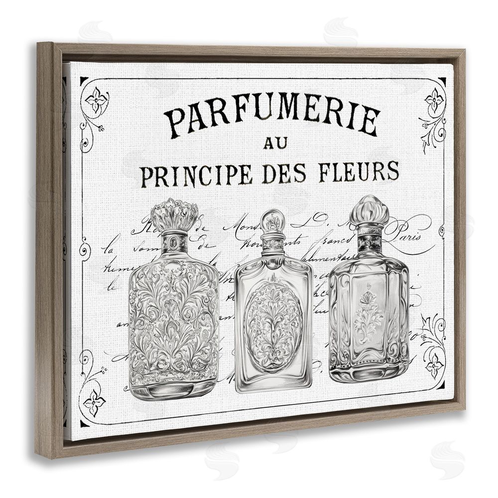 Lettered and Lined Vintage French Perfumery Brown Floating Frame Canvas Art Print