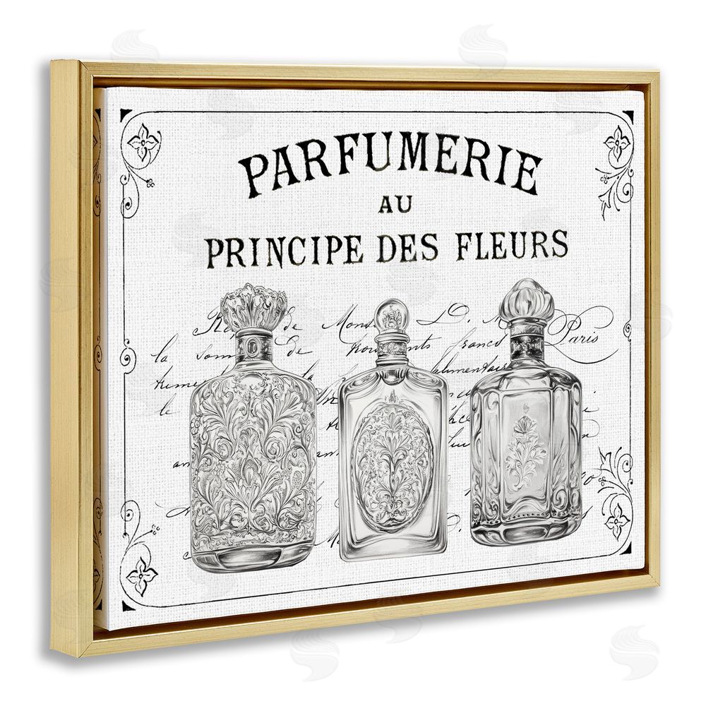 Lettered and Lined Vintage French Perfumery Gold Floating Frame Canvas Art Print
