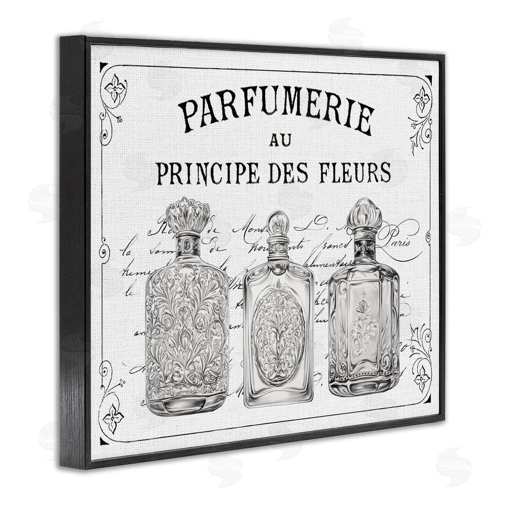 Lettered and Lined Vintage French Perfumery Black Framed Giclee Art Print