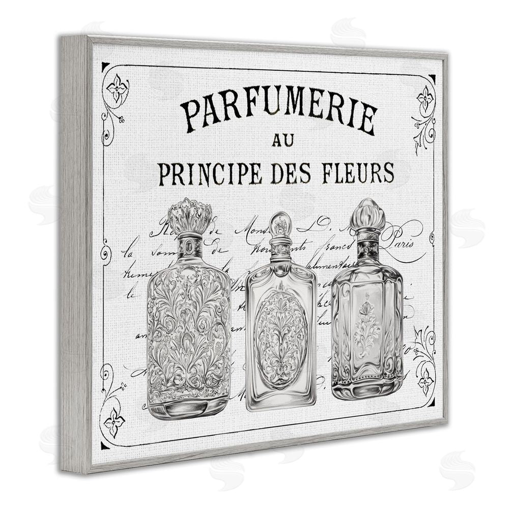 Lettered and Lined Vintage French Perfumery Gray Framed Giclee Art Print