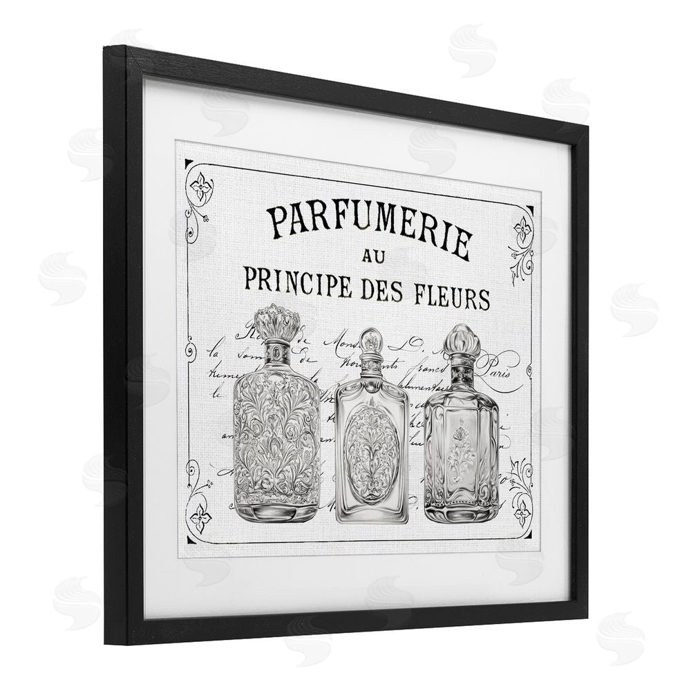 Lettered and Lined Vintage French Perfumery Black Framed Print Under Glass Art