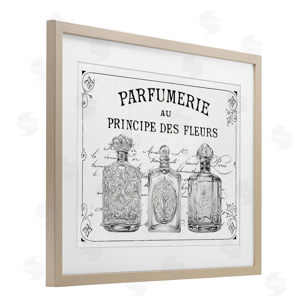 Lettered and Lined Vintage French Perfumery Birch Framed Print Under Glass Art
