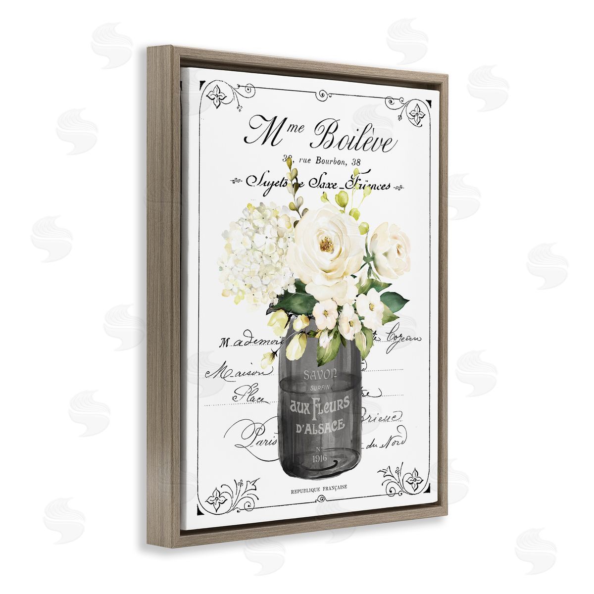 Lettered and Lined French Vintage Flowers with Script Canvas Wall Art Print