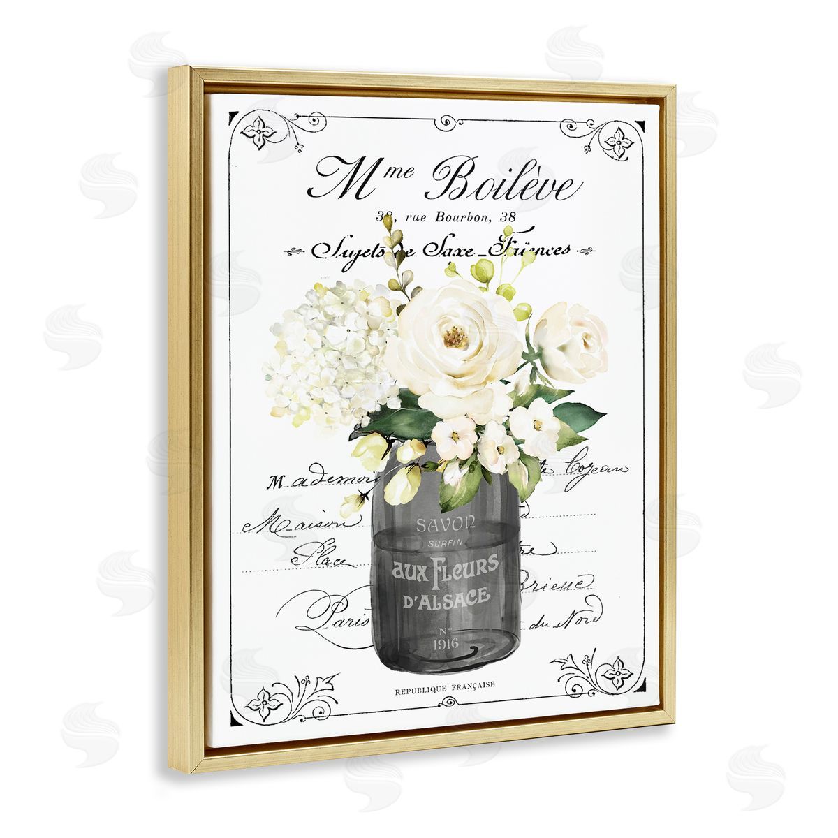 Lettered and Lined French Vintage Flowers with Script Canvas Wall Art Print
