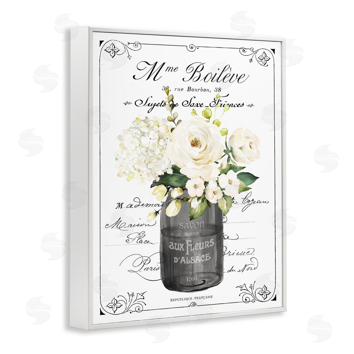 Lettered and Lined French Vintage Flowers with Script Canvas Wall Art Print