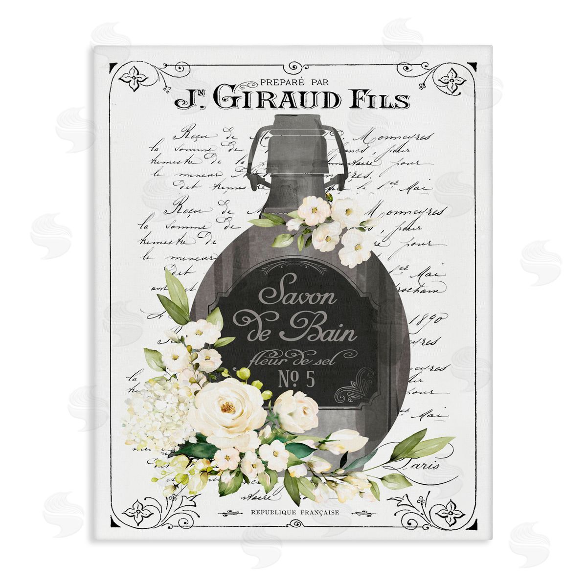 Lettered and Lined Vintage French Bath Soap Canvas Wall Art Print