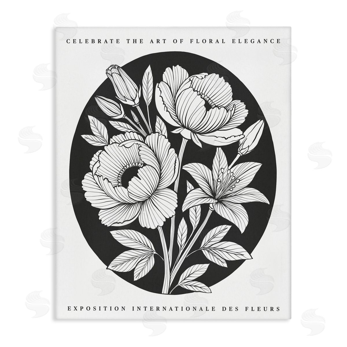 Lettered and Lined Gallery Exhibit Flowers Black Canvas Wall Art Print