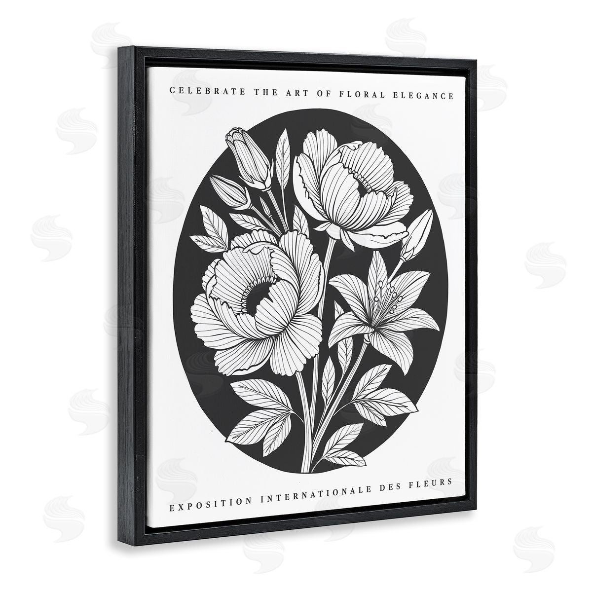 Lettered and Lined Gallery Exhibit Flowers Black Canvas Wall Art Print