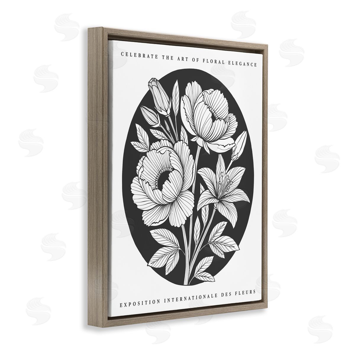 Lettered and Lined Gallery Exhibit Flowers Black Canvas Wall Art Print