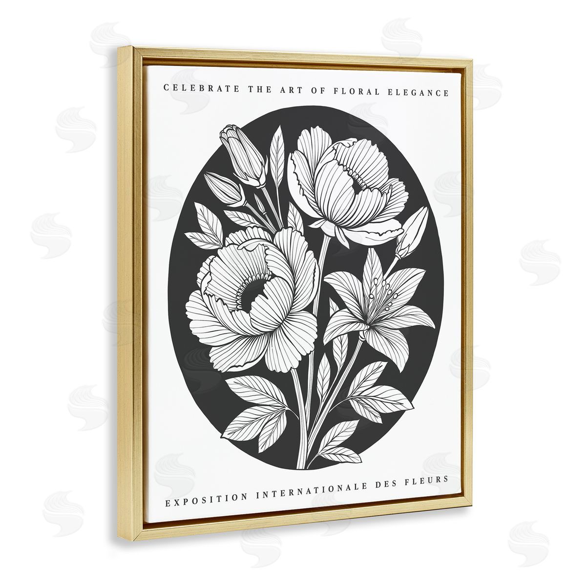 Lettered and Lined Gallery Exhibit Flowers Black Canvas Wall Art Print