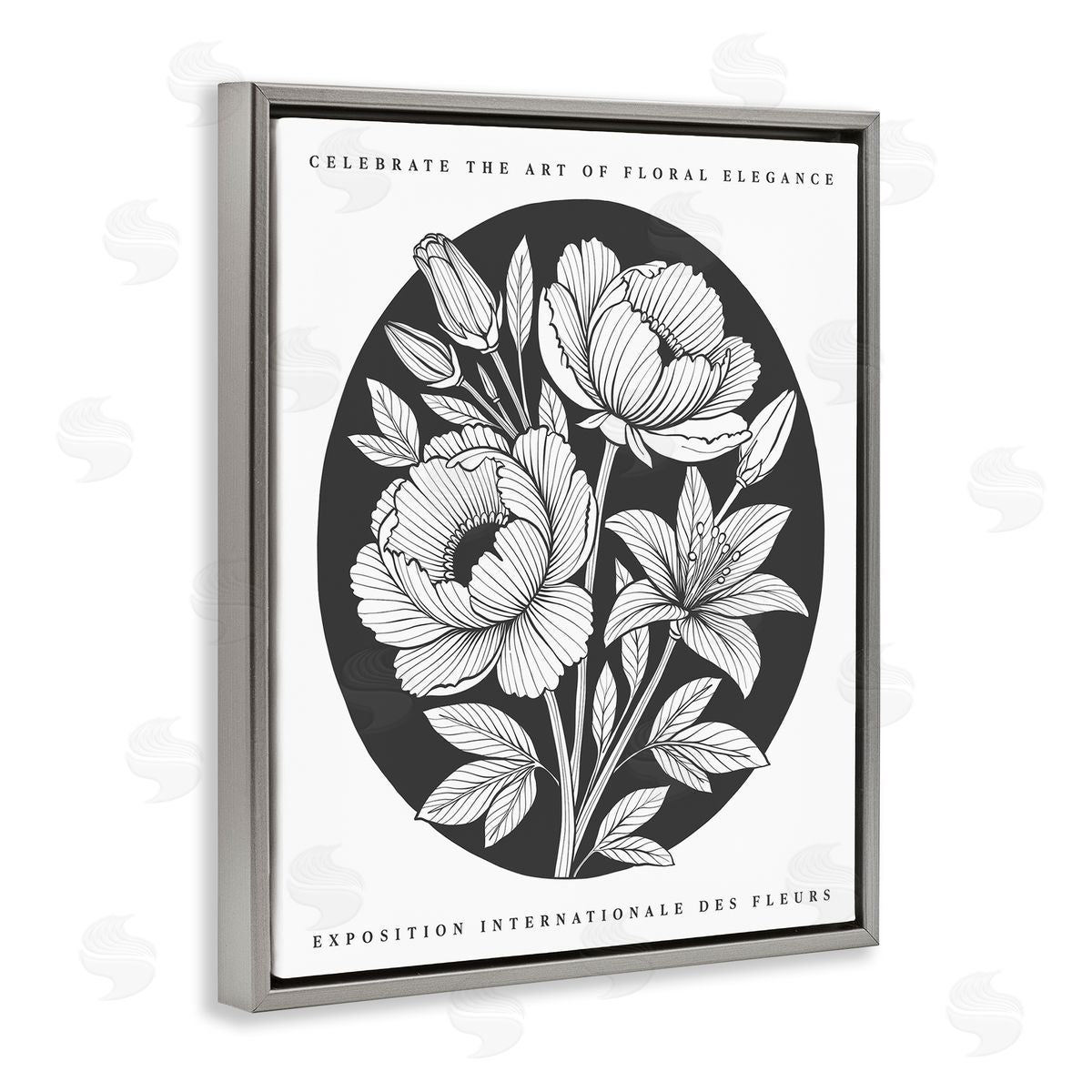 Lettered and Lined Gallery Exhibit Flowers Black Canvas Wall Art Print