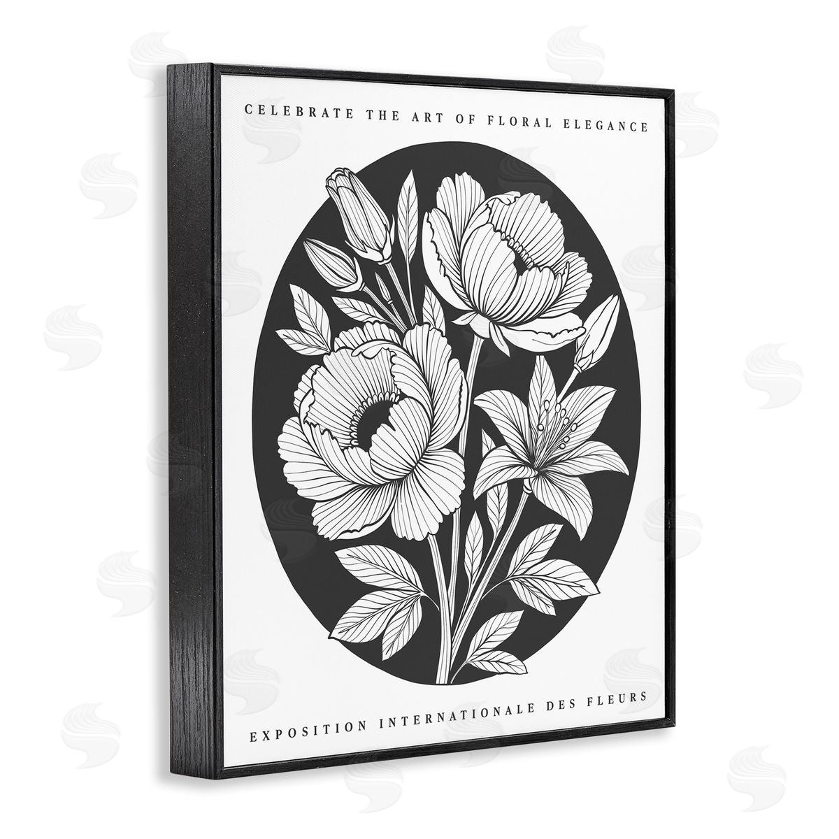 Lettered and Lined Gallery Exhibit Flowers Black Canvas Wall Art Print