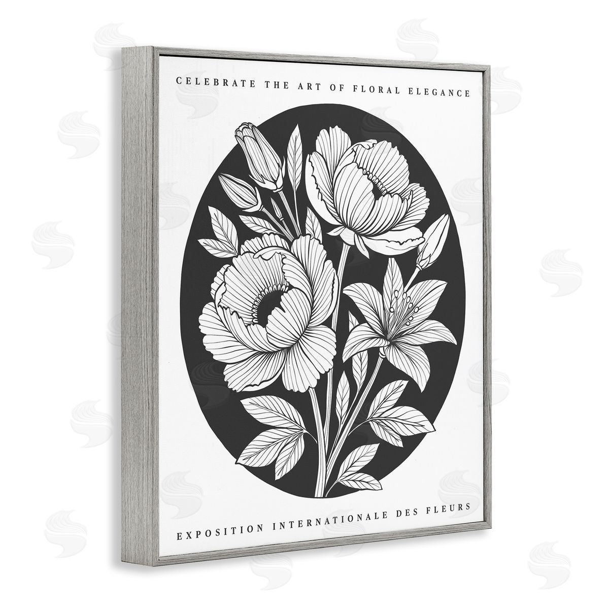 Lettered and Lined Gallery Exhibit Flowers Black Canvas Wall Art Print