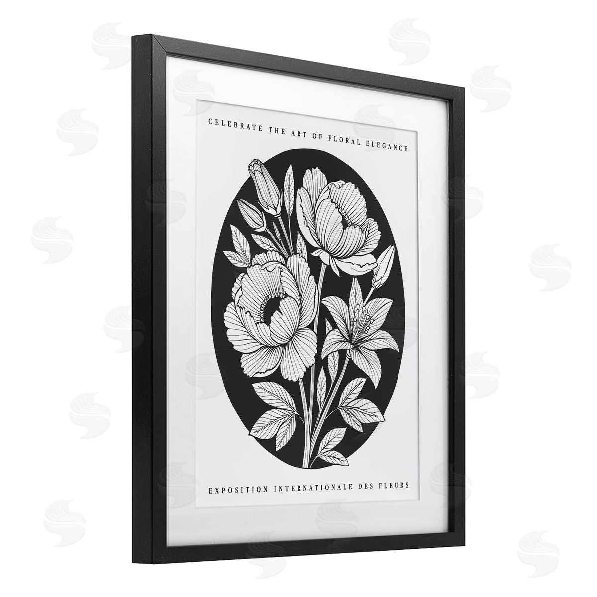 Lettered and Lined Gallery Exhibit Flowers Black Canvas Wall Art Print