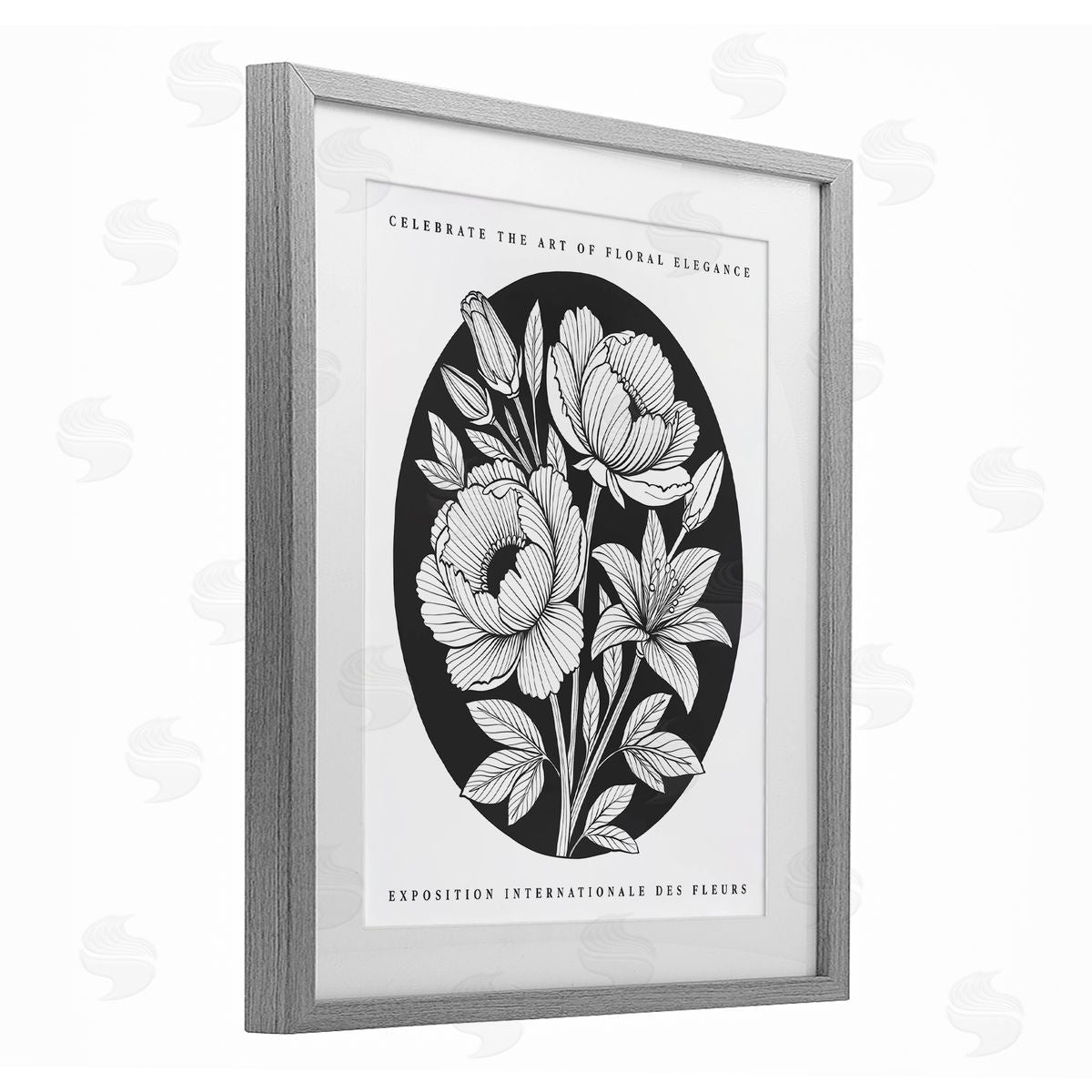 Lettered and Lined Gallery Exhibit Flowers Black Canvas Wall Art Print