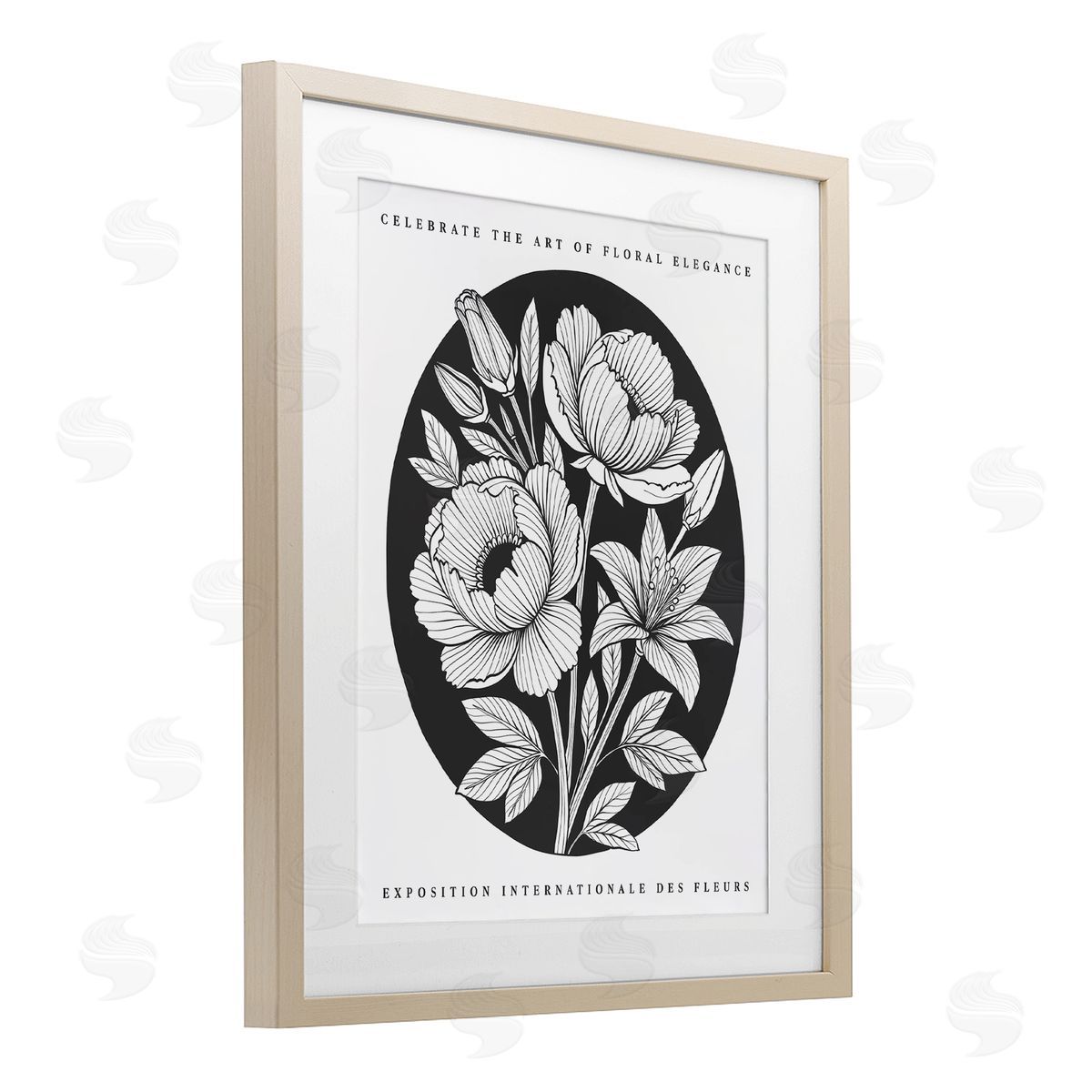Lettered and Lined Gallery Exhibit Flowers Black Canvas Wall Art Print