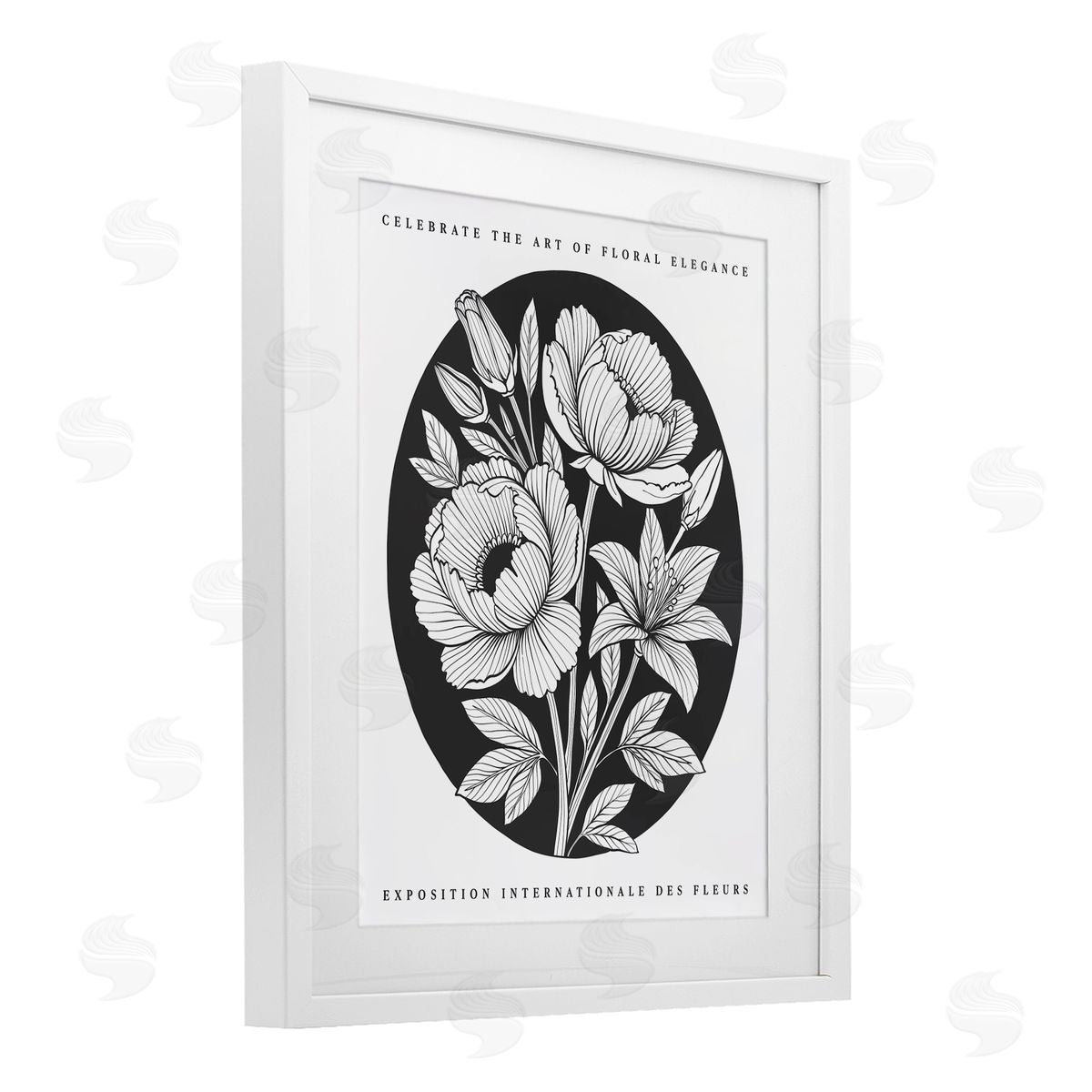 Lettered and Lined Gallery Exhibit Flowers Black Canvas Wall Art Print