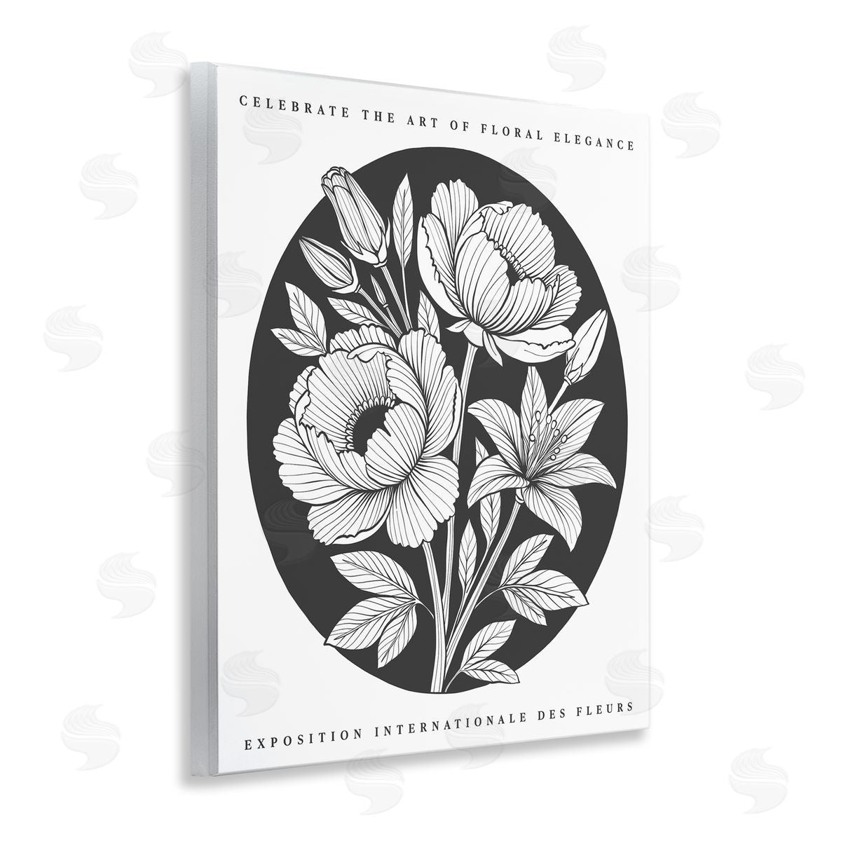 Lettered and Lined Gallery Exhibit Flowers Black Canvas Wall Art Print