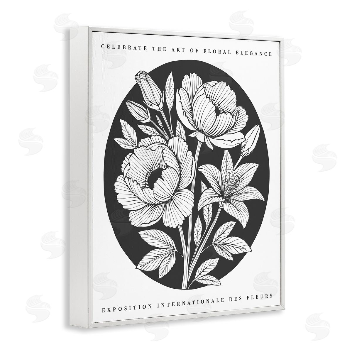 Lettered and Lined Gallery Exhibit Flowers Black Canvas Wall Art Print