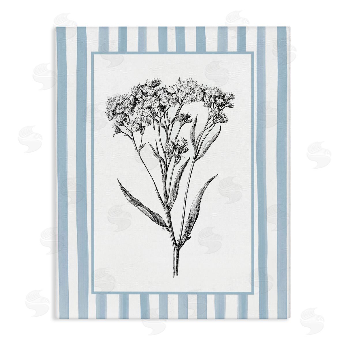 Lettered and Lined Vintage Herbs Blue Striped Border Canvas Wall Art Print