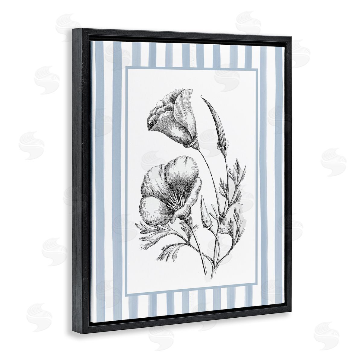 Lettered and Lined Blossoming Flowers on Stripes Canvas Wall Art Print