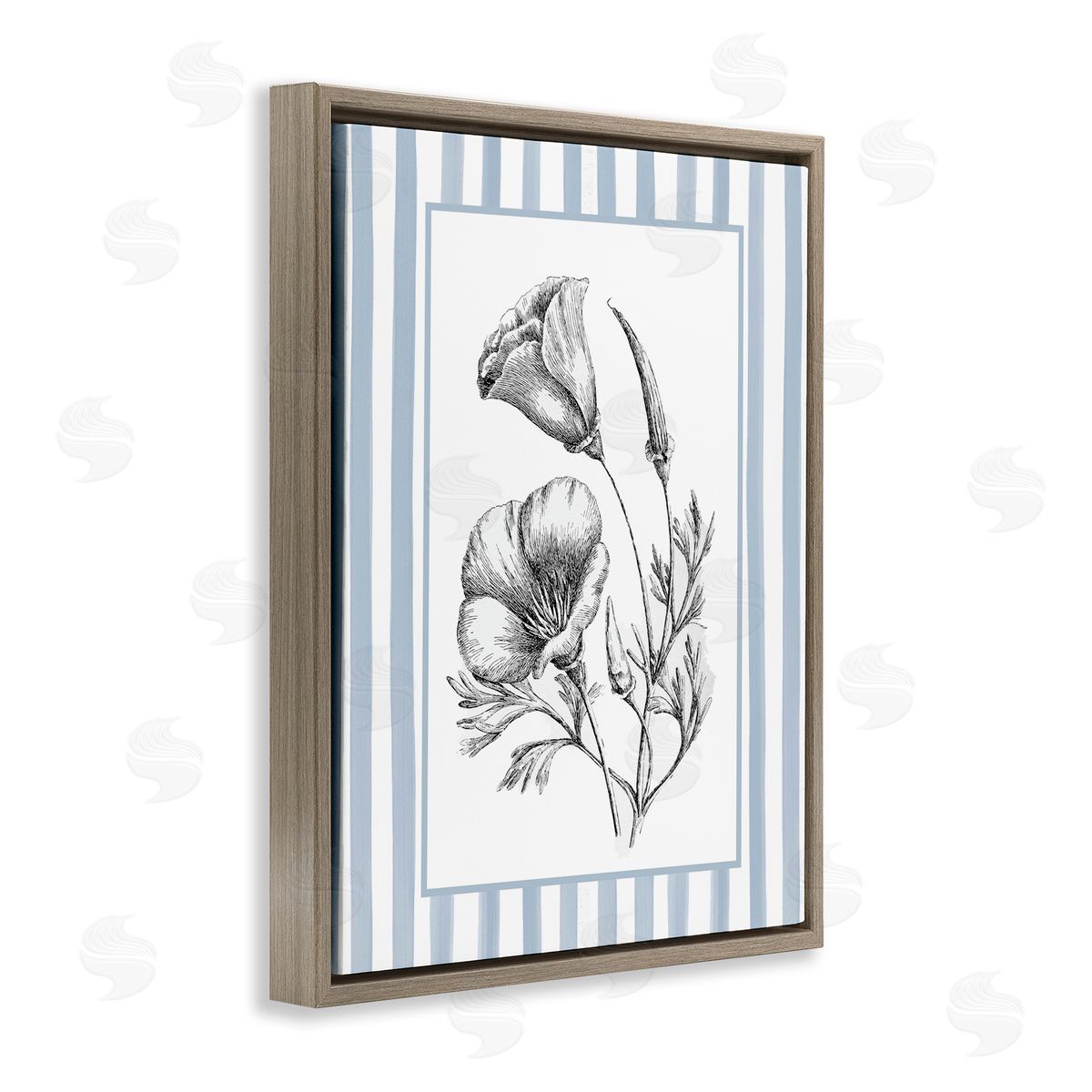 Lettered and Lined Blossoming Flowers on Stripes Canvas Wall Art Print