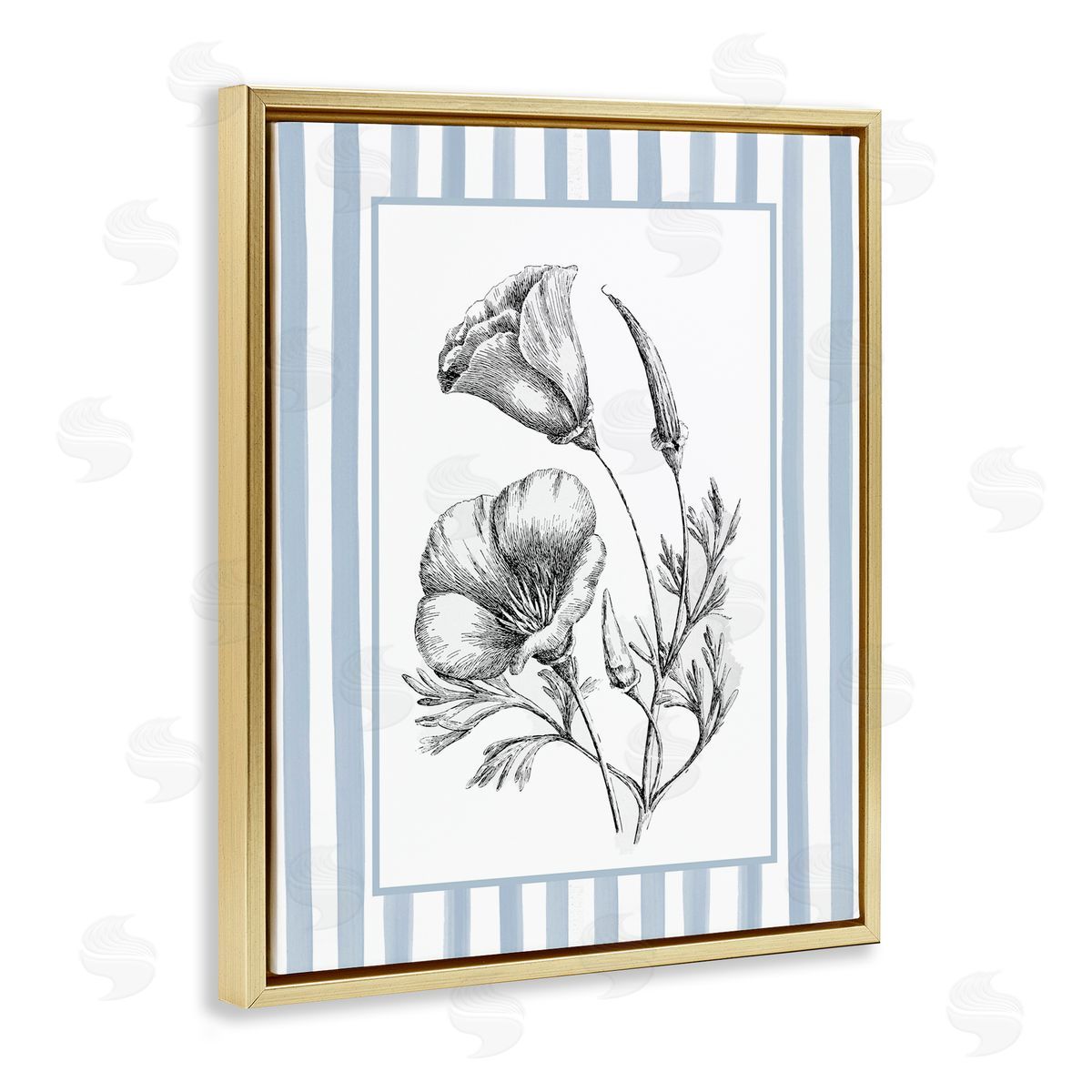 Lettered and Lined Blossoming Flowers on Stripes Canvas Wall Art Print