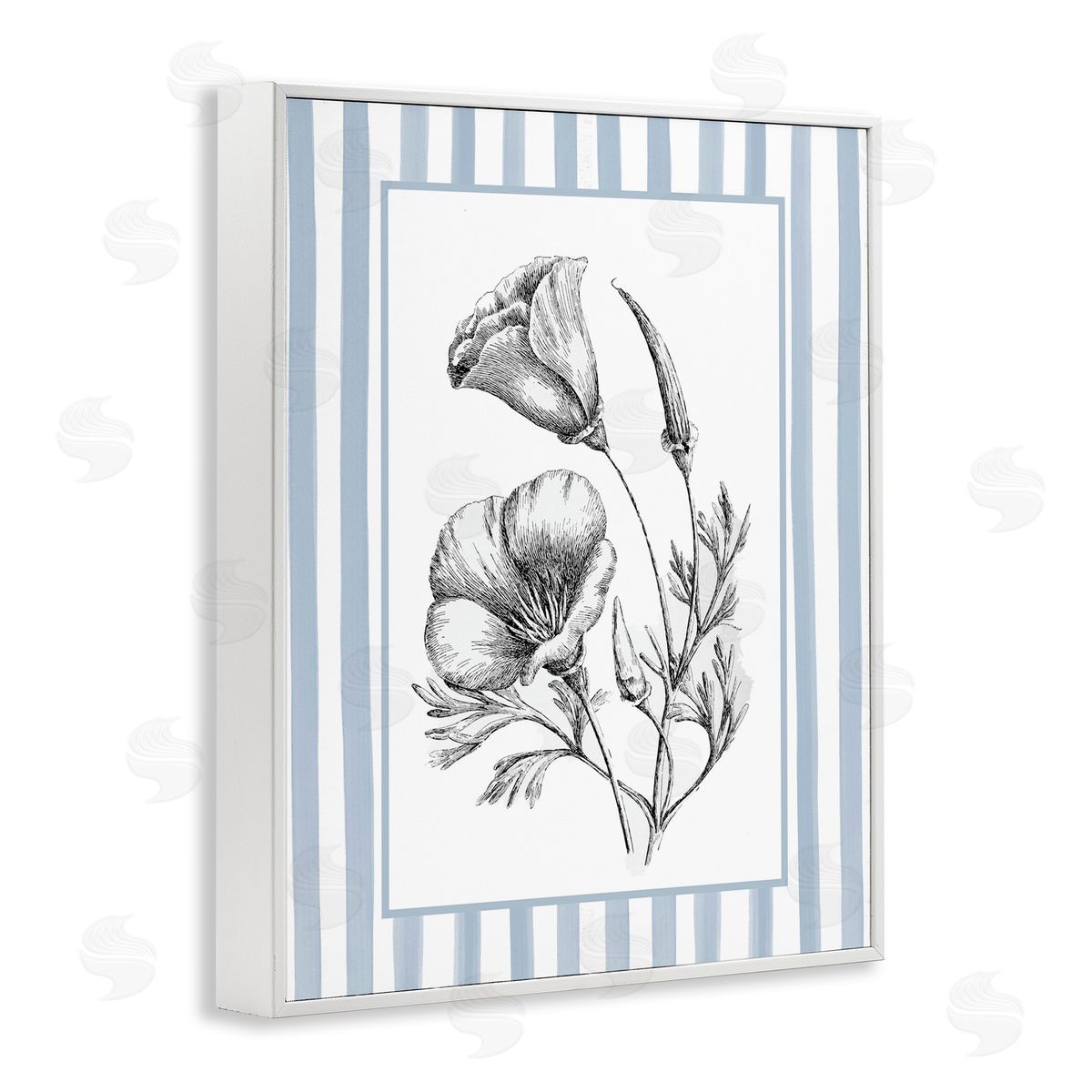 Lettered and Lined Blossoming Flowers on Stripes Canvas Wall Art Print