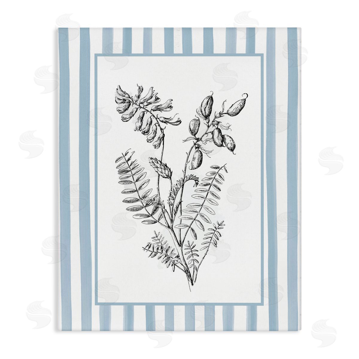 Lettered and Lined Herbs with Striped Border Canvas Wall Art Print