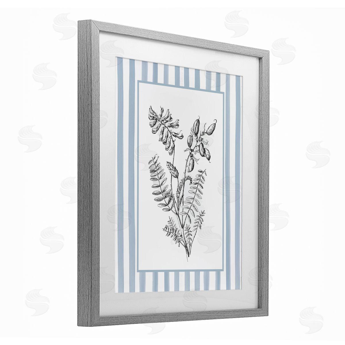 Lettered and Lined Herbs with Striped Border Canvas Wall Art Print