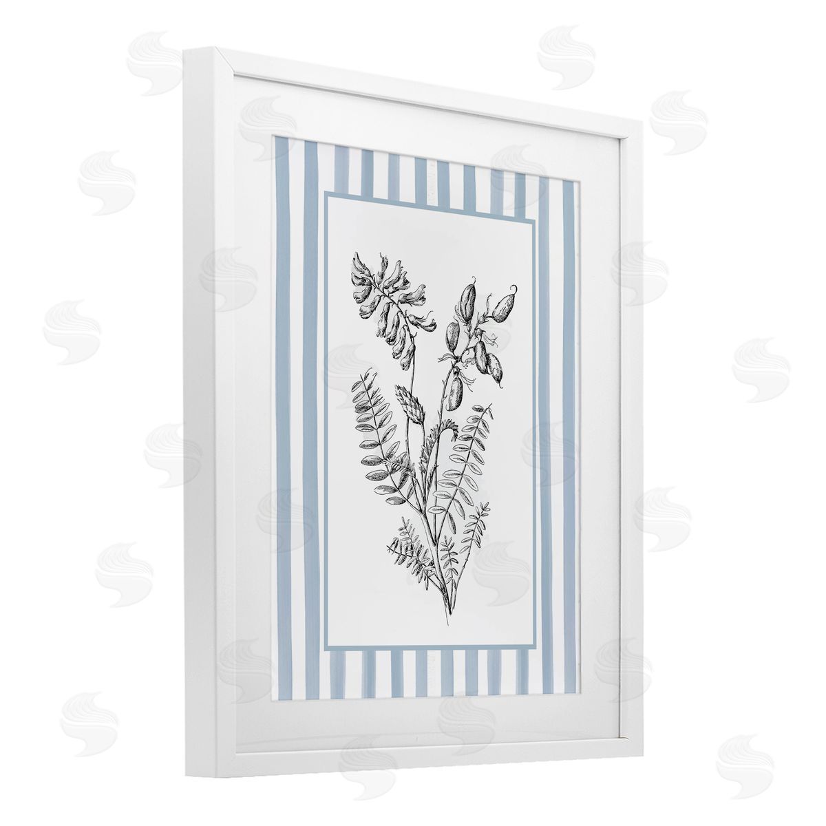 Lettered and Lined Herbs with Striped Border Canvas Wall Art Print