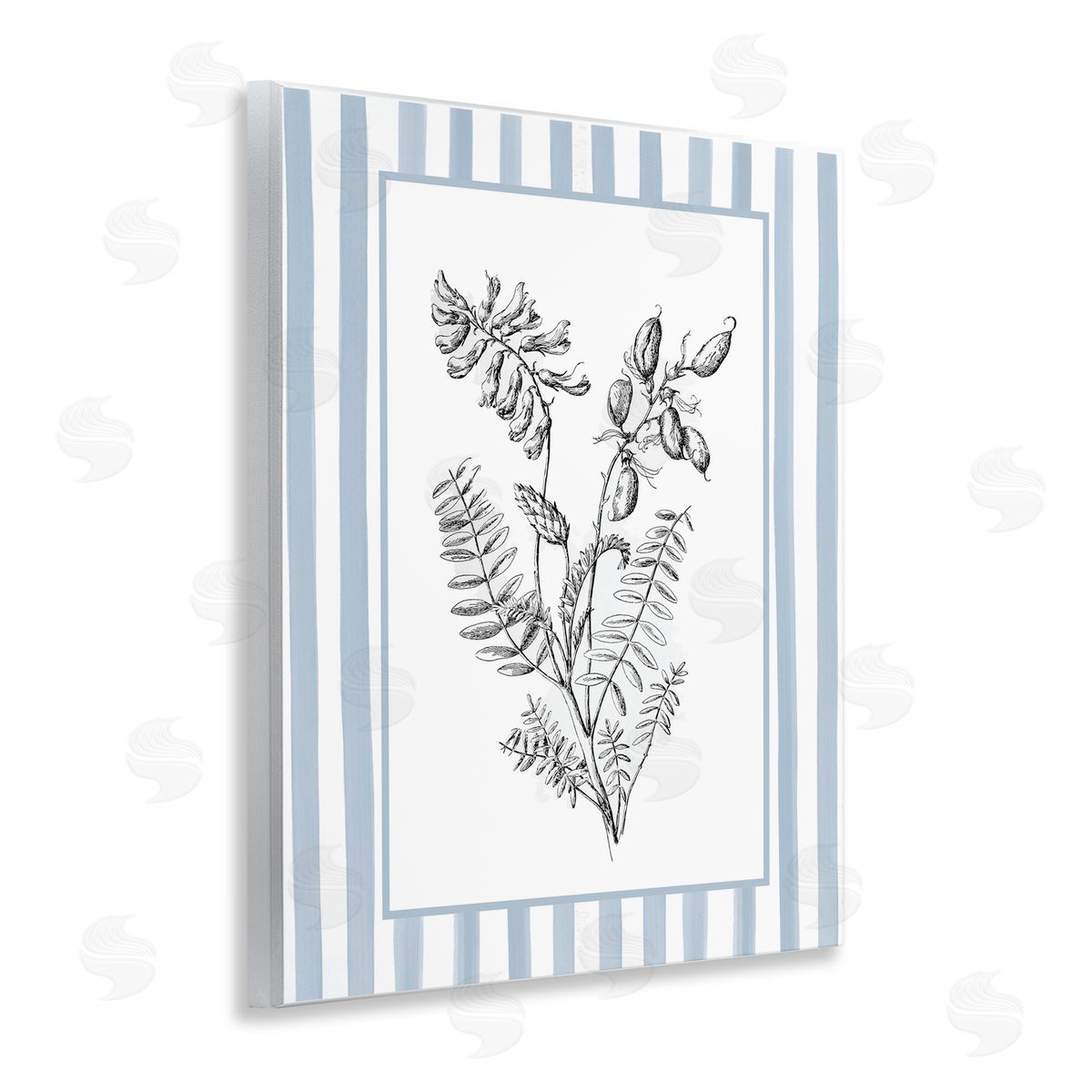 Lettered and Lined Herbs with Striped Border Canvas Wall Art Print