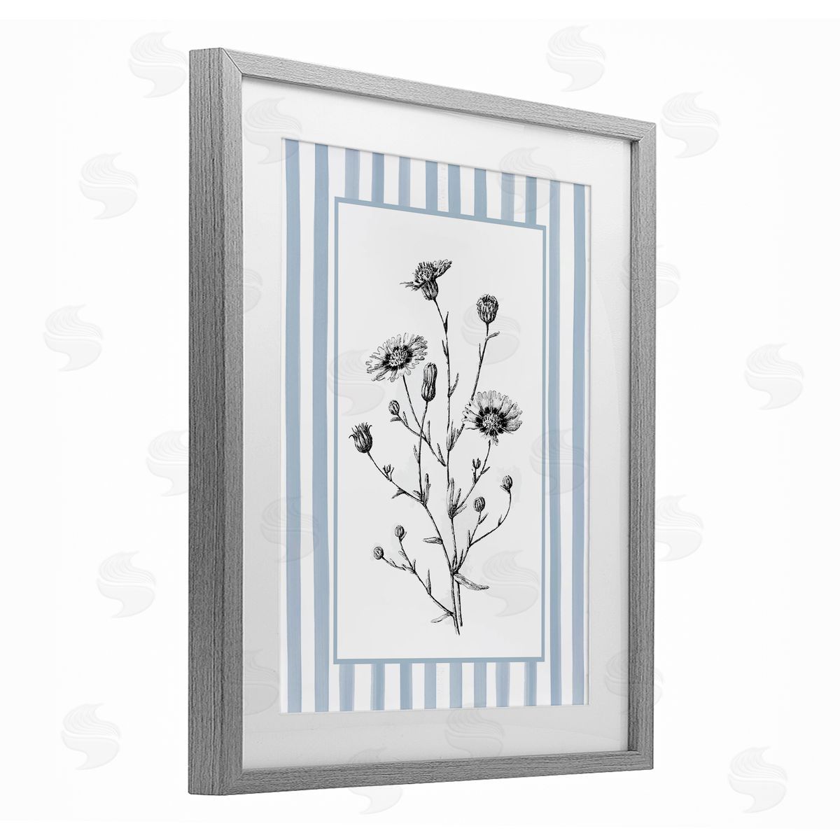 Lettered and Lined Herbs in Striped Border Canvas Wall Art Print