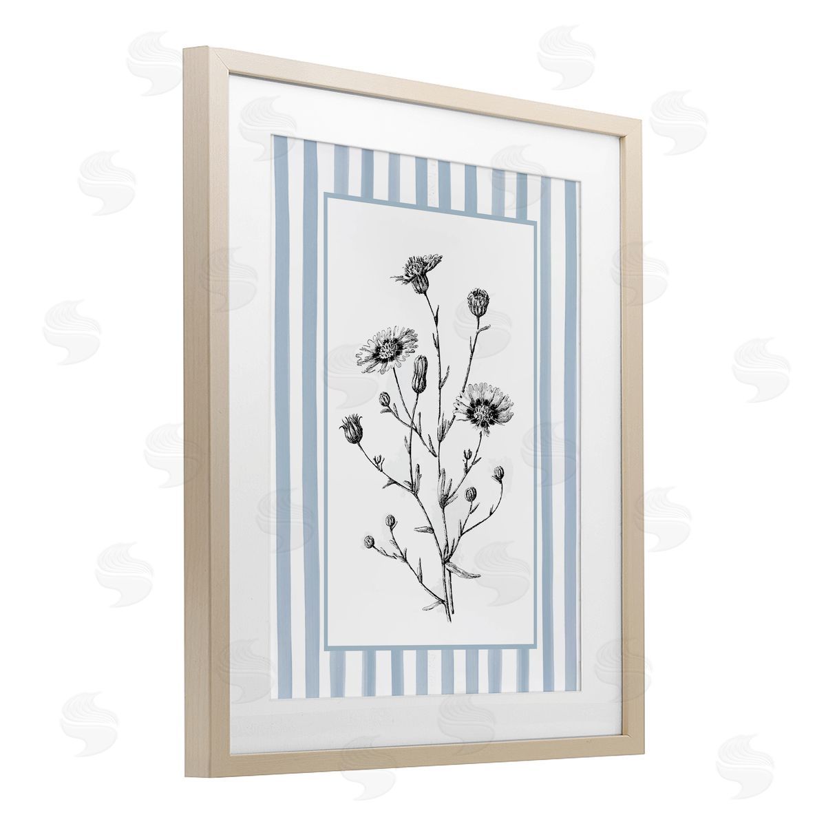 Lettered and Lined Herbs in Striped Border Canvas Wall Art Print