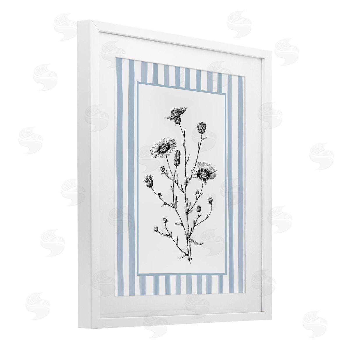 Lettered and Lined Herbs in Striped Border Canvas Wall Art Print