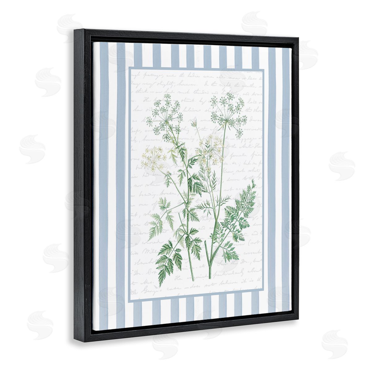 Lettered and Lined Wild Herbs on Blue Stripes Canvas Wall Art Print
