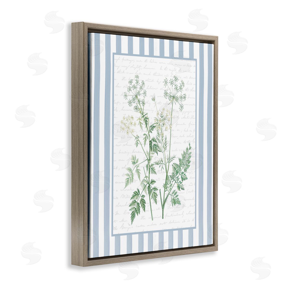 Lettered and Lined Wild Herbs on Blue Stripes Canvas Wall Art Print