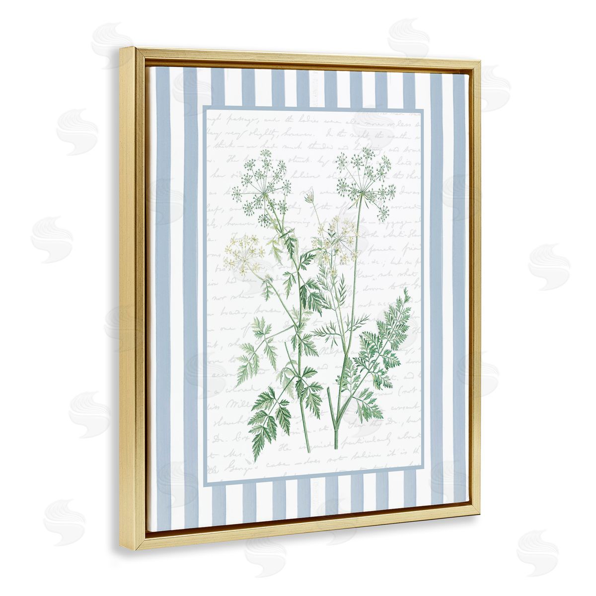 Lettered and Lined Wild Herbs on Blue Stripes Canvas Wall Art Print