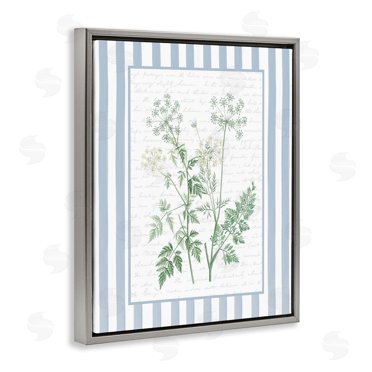 Lettered and Lined Wild Herbs on Blue Stripes Canvas Wall Art Print
