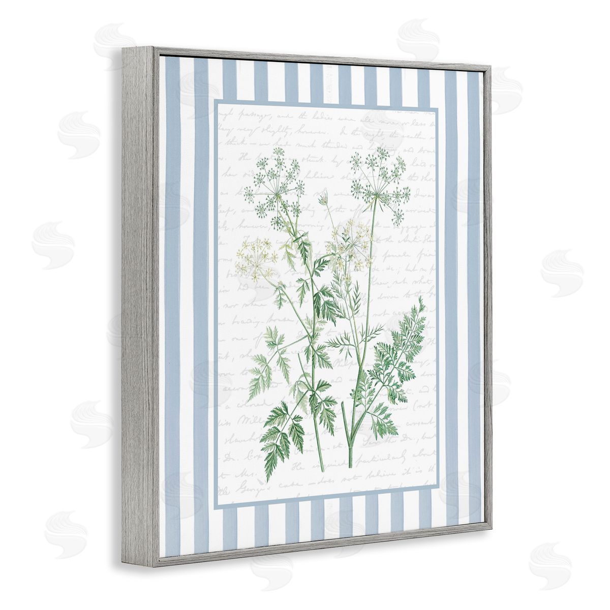 Lettered and Lined Wild Herbs on Blue Stripes Canvas Wall Art Print