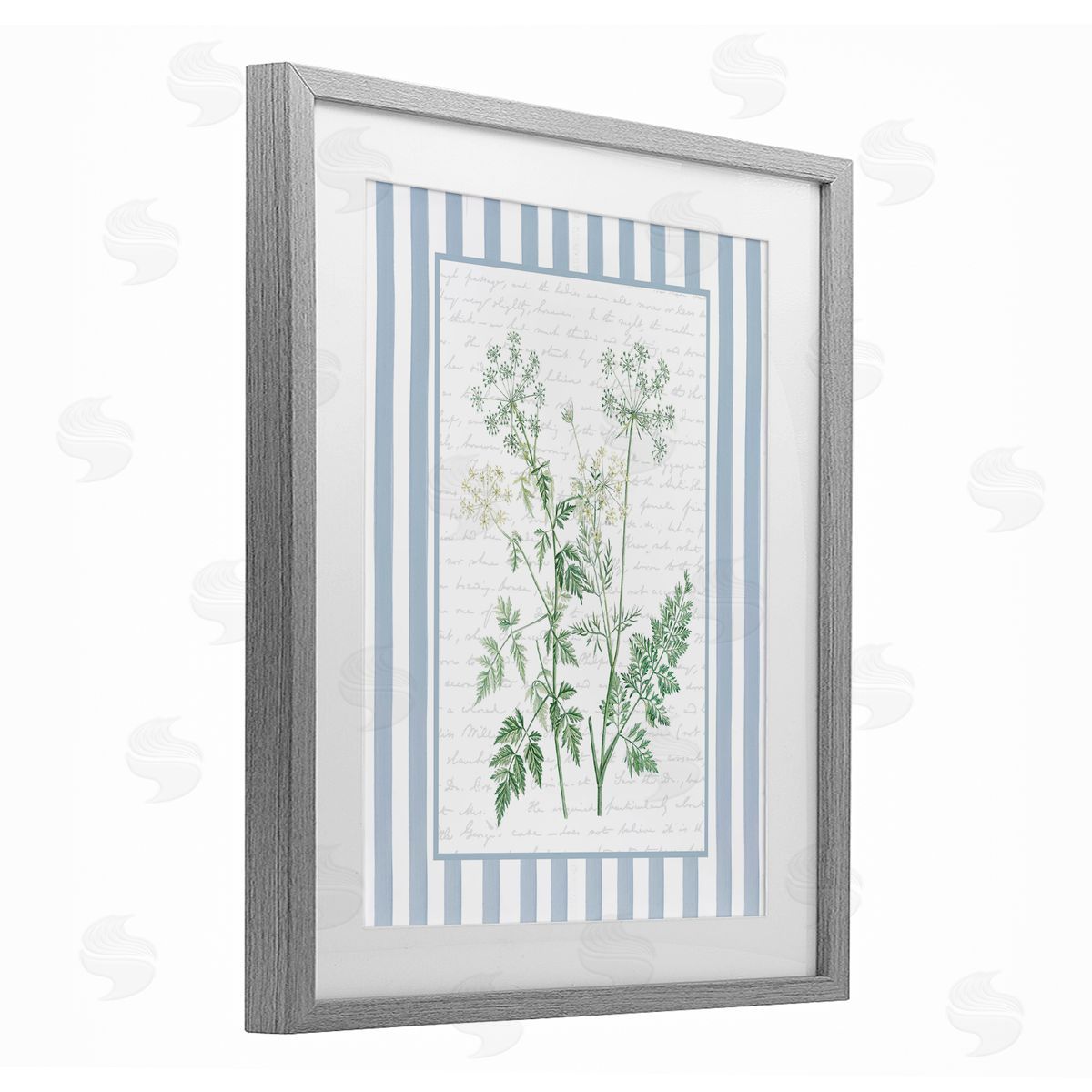 Lettered and Lined Wild Herbs on Blue Stripes Canvas Wall Art Print