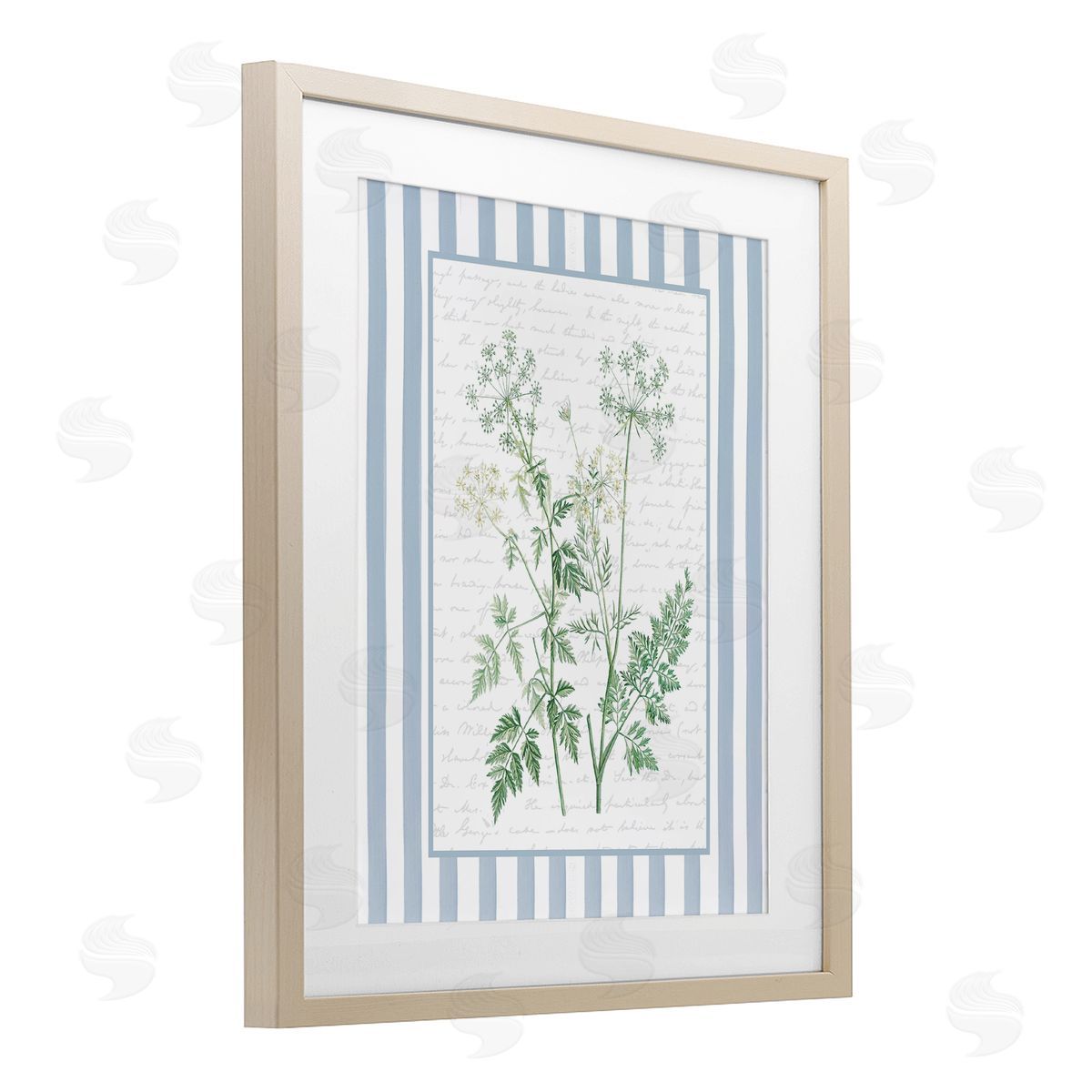 Lettered and Lined Wild Herbs on Blue Stripes Canvas Wall Art Print