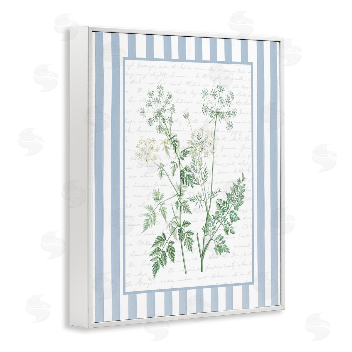 Lettered and Lined Wild Herbs on Blue Stripes Canvas Wall Art Print