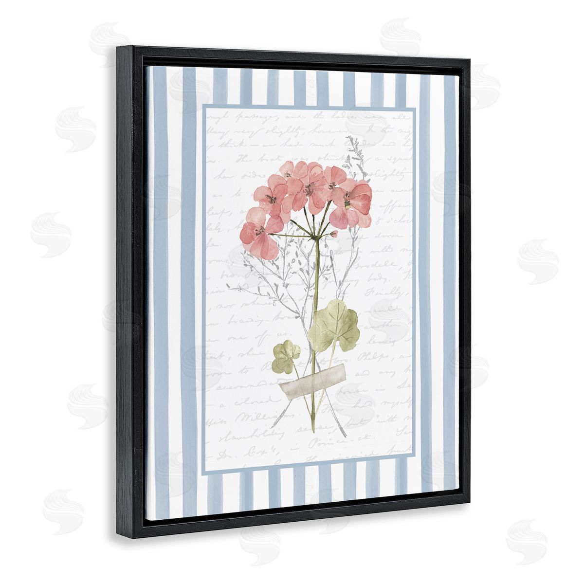 Lettered and Lined Herbs Sketch on Blue Stripes Canvas Wall Art Print