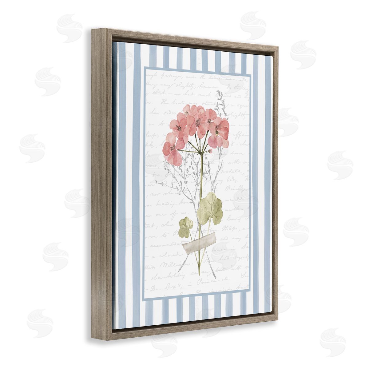 Lettered and Lined Herbs Sketch on Blue Stripes Canvas Wall Art Print